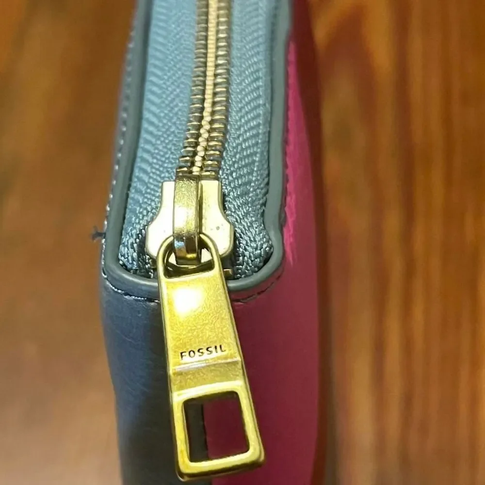 Fossil Emma Wallet Leather Zip Around‎ Clutch Patchwork Wristlet New With Tags!